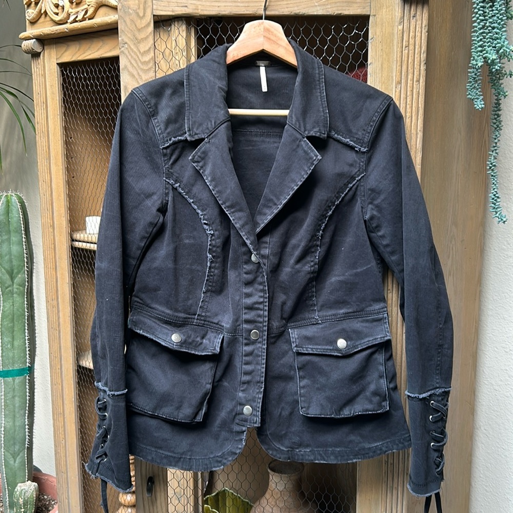 Free People Faded Black Ruffle Jacket